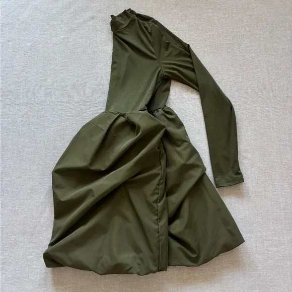 Olive green ruffle cyberpunk dress. - Picture 6 of 9